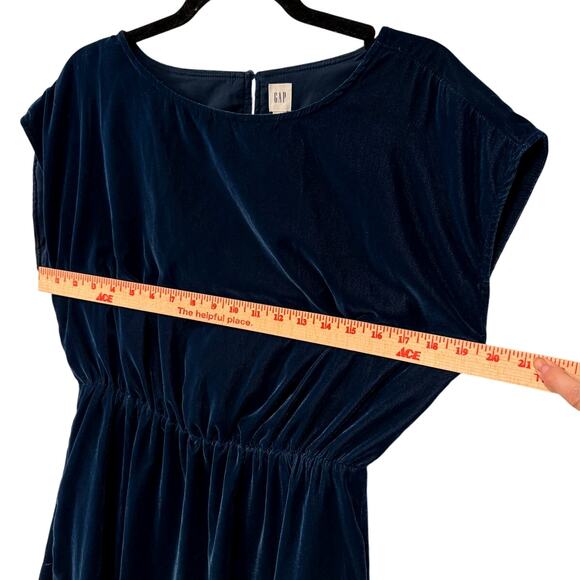 GAP Womans S Velvet Skater Dress Ballet Neck POCKETS Elastic Wasit Navy Blue - Picture 7 of 9